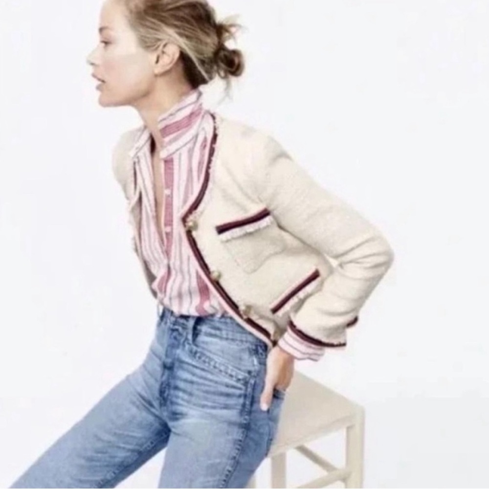 J. Crew Classic Fringy Fringe Tweed Lady Jacket Ivory Cream Women’s 0P
